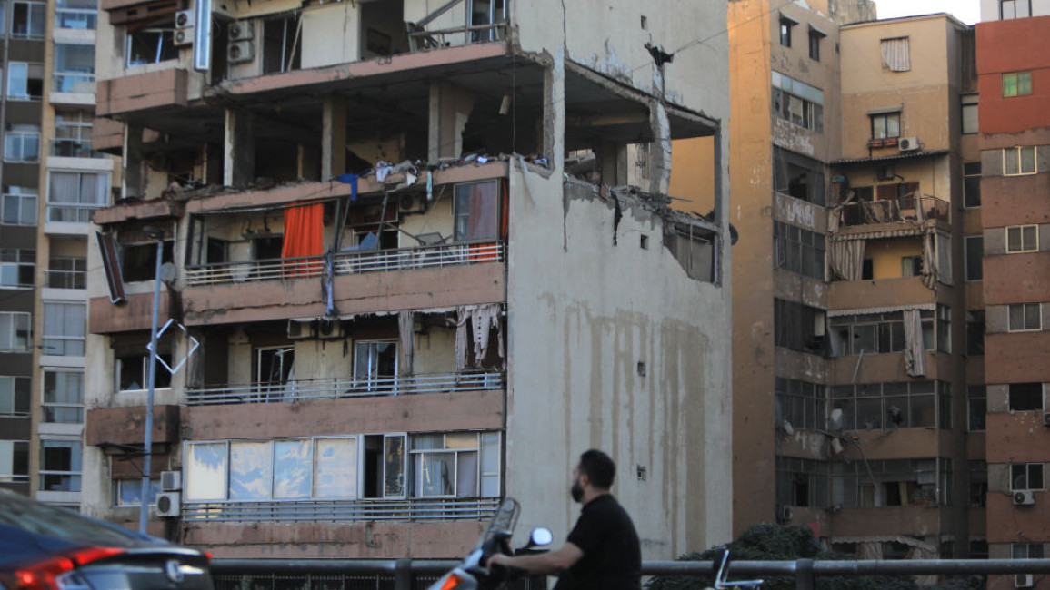 The wreckage of n airstrike in on an apartment in Beirut which killed three members of the PFLP