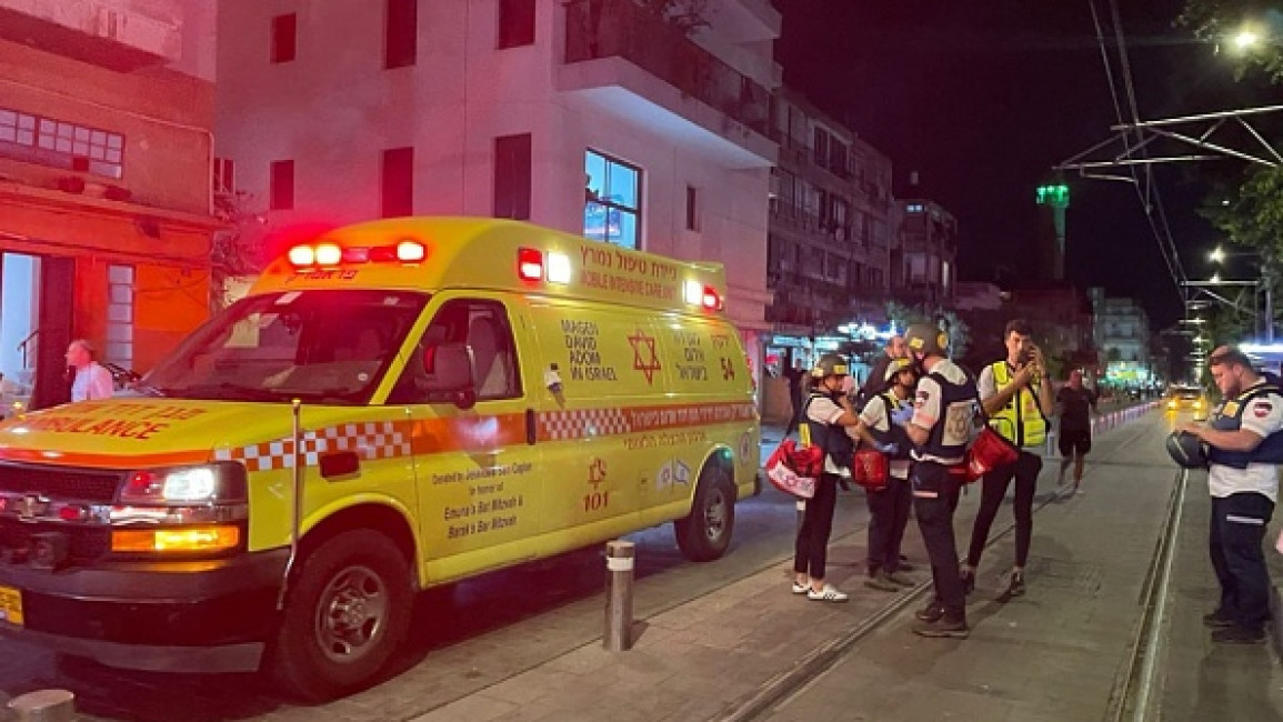  Healthcare professionals are deployed to the scene after armed attack in Jaffa, Israel on October 01, 2024. There were reportedly dead and wounded in the attack.