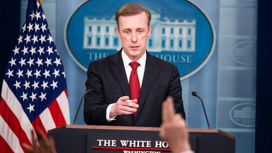  National Security Advisor Jake Sullivan speaks about the conflict between Iran and Israel at the White House daily press briefing on Tuesday, October 1, 2024. 