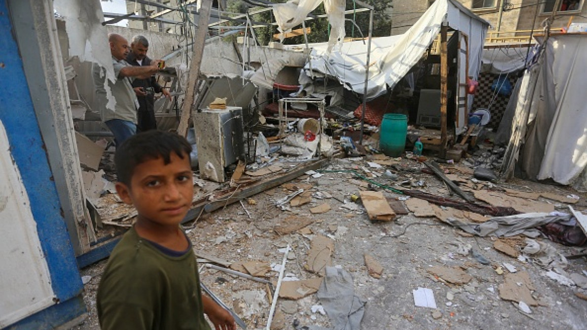 A view of the destruction resulting from the Israeli army targeting the tents sheltering displaced Palestinians at the courtyard of Al-Aqsa Martyrs Hospital in Deir al-Balah, Gaza on October 07, 2024.