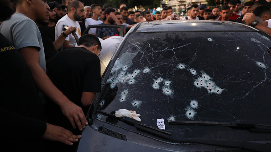 Bullet holes are seen on windshield of a vehicle after Israeli soldiers opened fire killing 4 Palestinian in Nablus, West Bank on October 09, 2024. (Photo by Nedal Eshtayah/Anadolu via Getty Images)