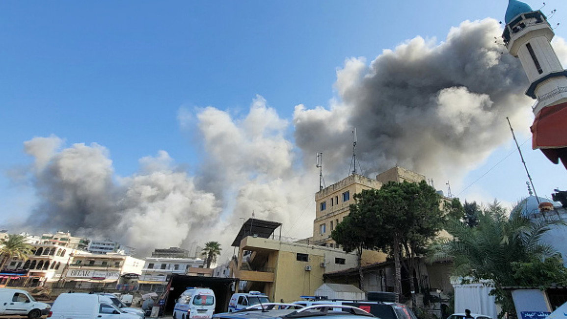 Smoke billows during Israeli airstrikes in the southern Lebanese city of Nabatiyeh on October 16, 2024. (Photo by ABBAS FAKIH/AFP via Getty Images)