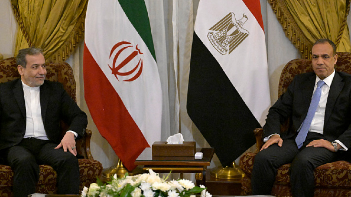 Egypt's Foreign Minister Badr Abdelatty (R) meets with his counterpart from Iran Abbas Araghchi in Cairo on October 17, 2024. 