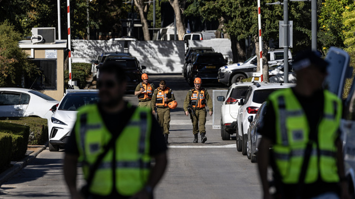 Police attend the scene of the drone attack on Netanyahu's home [Getty]