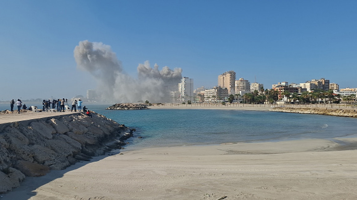 Smoke rises after the Israeli army launched an airstrike in Tyre, Lebanon on October 28, 2024. 