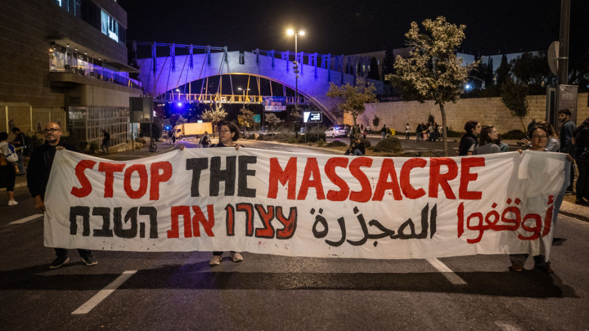 Israelis protest in Jerusalem demanding a ceasefire in Gaza and a hostage swap deal on October 28, 2024