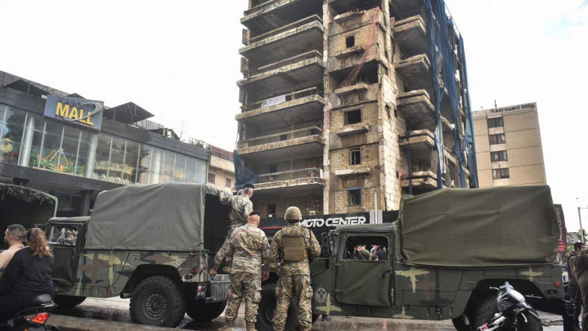 Lebanese security forces in Dahiyah after an Israeli airstrike