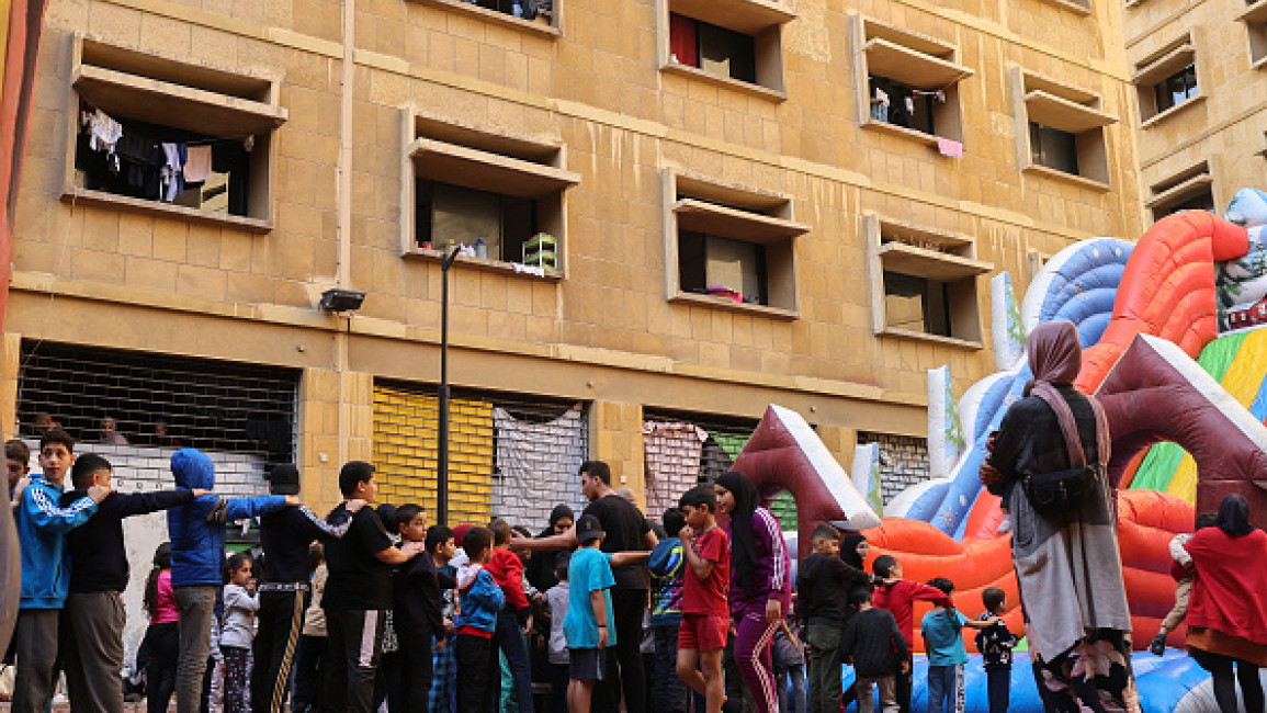 Displaced children take part in recreational activities organised by civil society initiatives at a building in downtown Beirut turned into a shelter for people fleeing Israeli bombardment on November 6, 2024. Photo by ANWAR AMRO/AFP via Getty Images