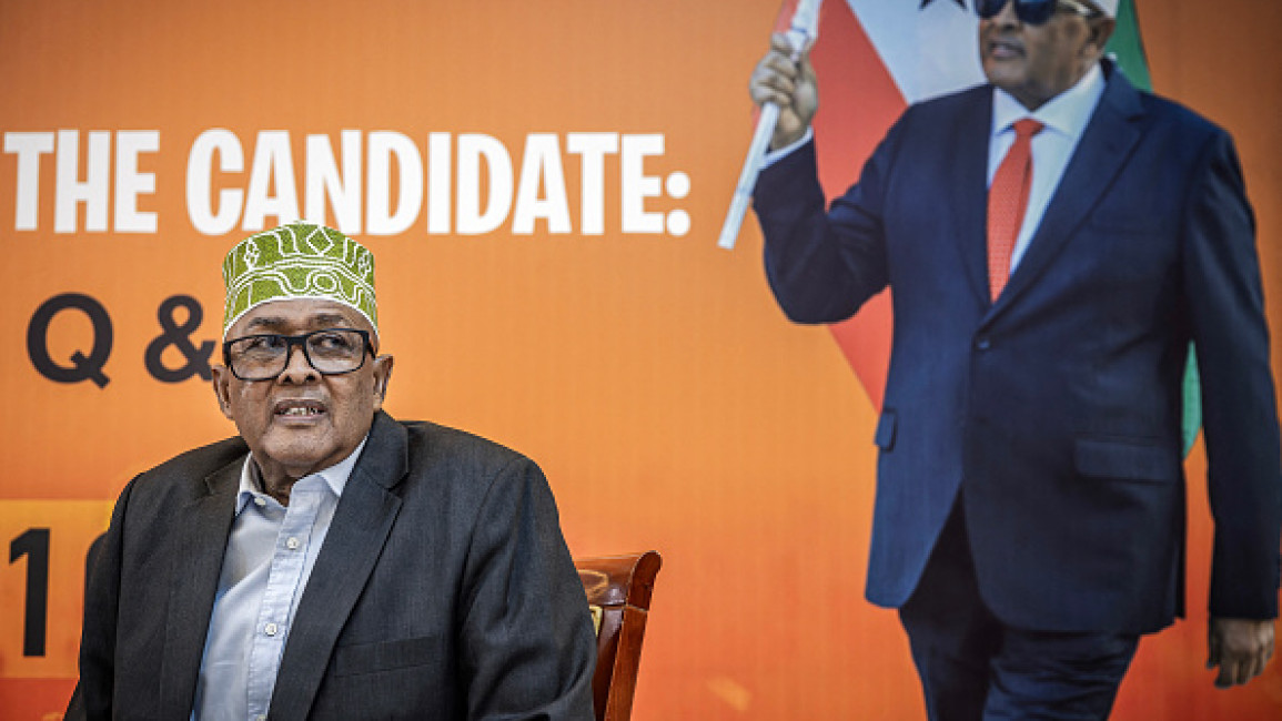 Wadani party presidential candidate Abdirahman Mohamed Abdullahi, also known as Irro, looks on while attending a press conference on November 10, 2024. (Photo by LUIS TATO/AFP via Getty Images)