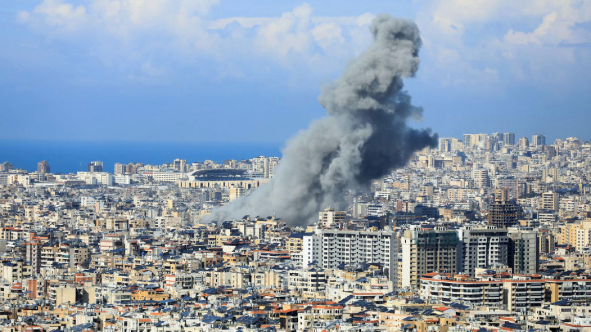 Smoke rises from the site of an Israeli airstrike that targeted a neighbourhood in Beirut's southern suburbs