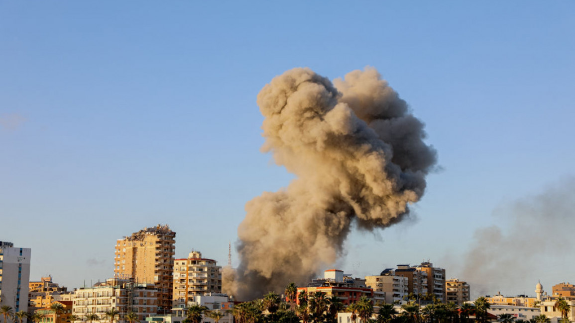 Smoke rises over buildings in Tyre, Lebanon, following an airstrike